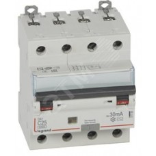 Дифференциальный автоматический выключатель (АВДТ) Legrand DX3, электромеханический, 4P, 25A, характеристика C, 6kA, 30mA, тип AC, 4M Legrand